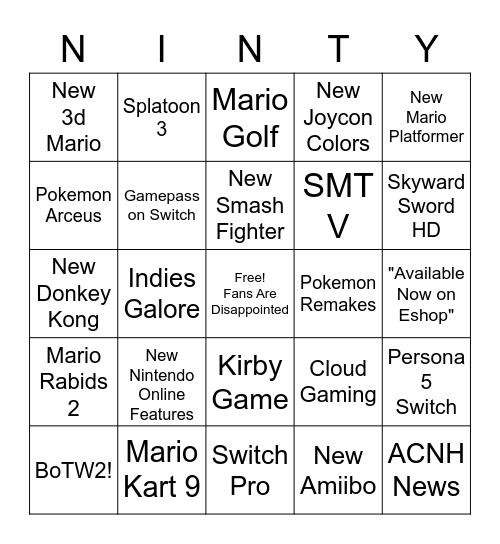 Andrew's Ninty E3 Board Bingo Card