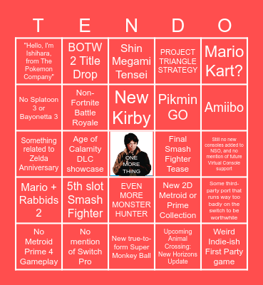 NINTENDO E3 2021 Bingo Card