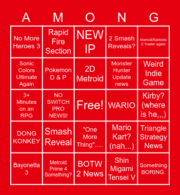 Nintendo E3 2021 Bingo Card