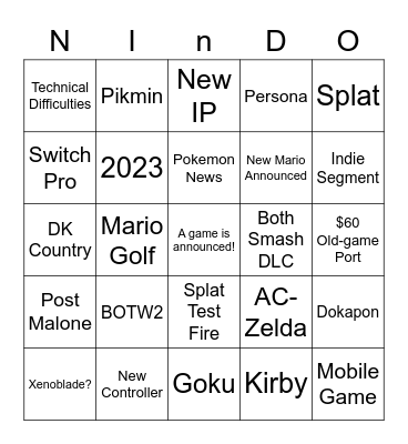 Nintendo E3 Direct Bingo Card