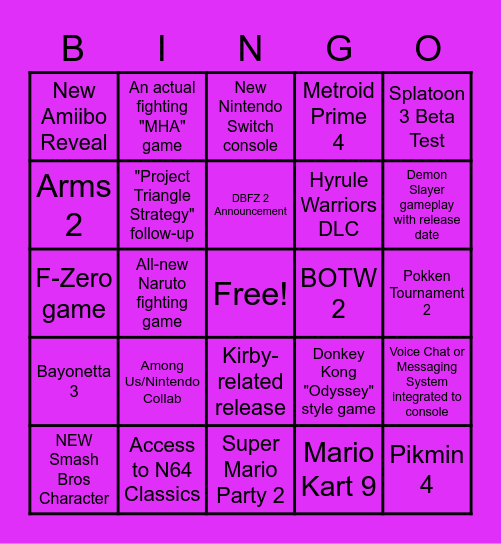 SLICK's E3 2021 Bingo Card Bingo Card