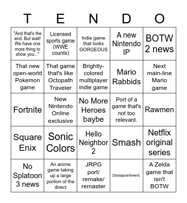 Nin Bingo Card