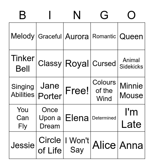 Fantasy Kingdom - Disney Princesses Bingo Card