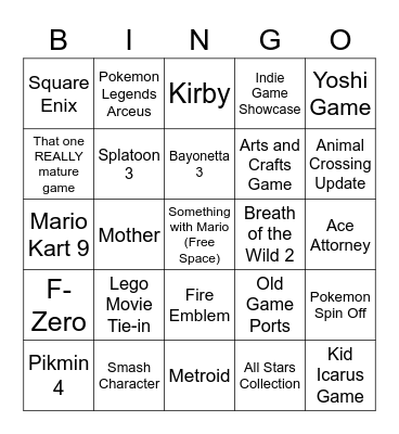 Nintendo E3 Bingo Card