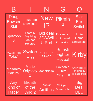 Nintendo E3 Bingo 2021 Bingo Card
