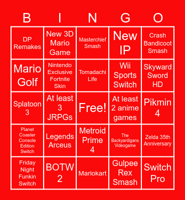 E3 Predictions Bingo Card