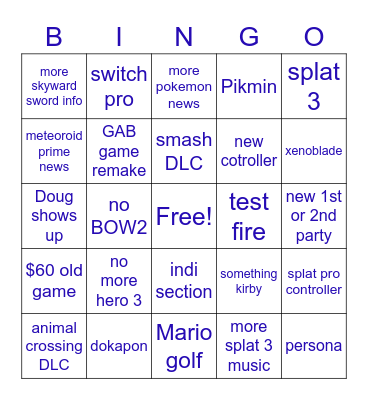 butter's E3 nintendo Bingo Card