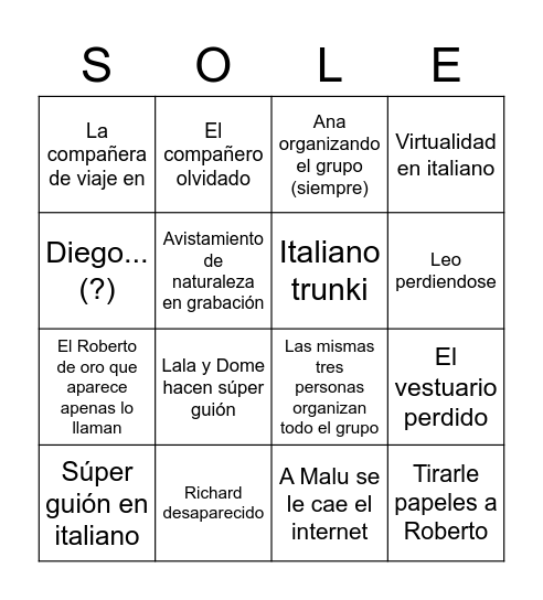 Gruppo Divina Commedia Bingo Card
