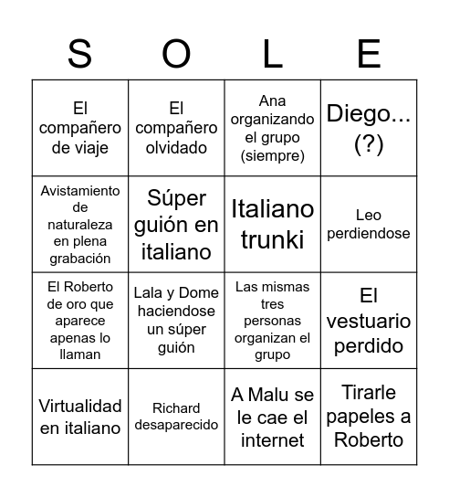 Gruppo Divina Commedia Bingo Card