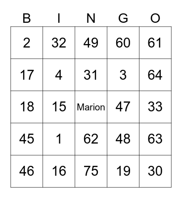 Marion Ian Malabanan Bingo Card