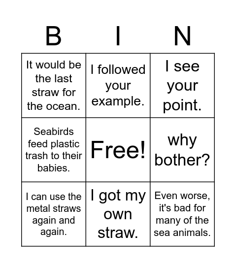 L6 Dialogue Bingo Card