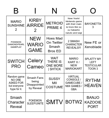 NINTENDO 3E Bingo Card