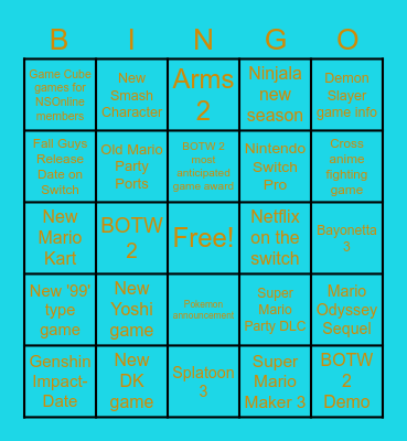 SWEET's E3 2021 Predictions Bingo Card