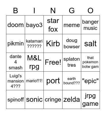 nintendo e3 Bingo Card