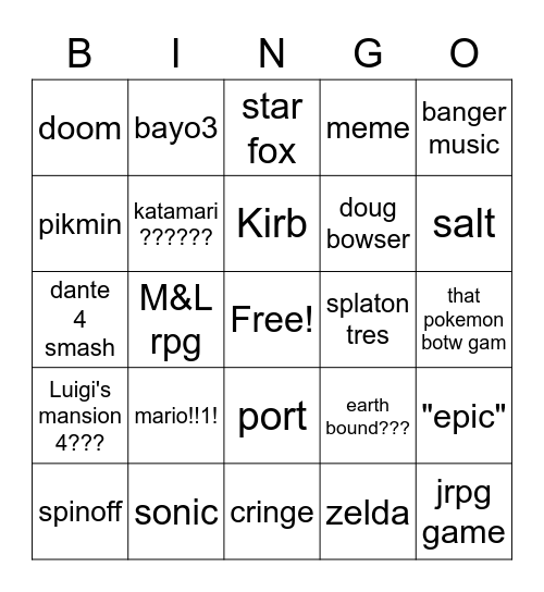 nintendo e3 Bingo Card