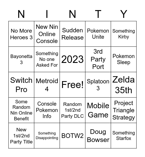 Cyber's Nintendo E3 Bingo Card