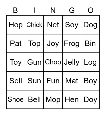 Phonics Bingo Card