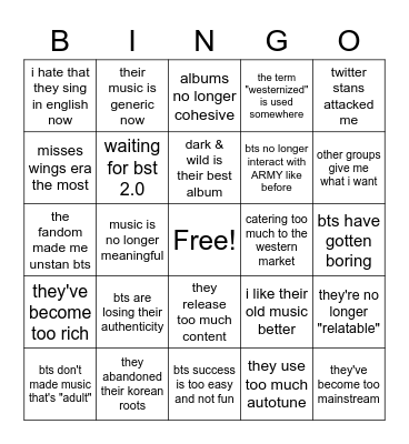 EX-ARMY BINGO Card