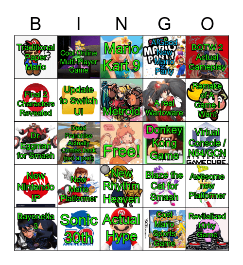 Nintendo E3 Highest Hopes Bingo Card