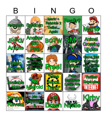 Nintendo E3 Expectations Bingo Card