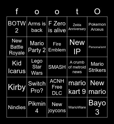 Nintendo Direct AHH e3 Bingo Card