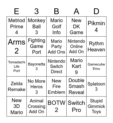 E3 Nintendo Direct Bingo Card