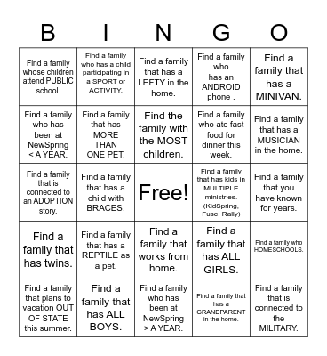 SPA FAMILY DISCIPLESHIP Bingo Card