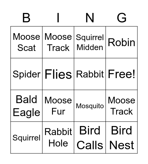 Animals on Trails - Bingo Card