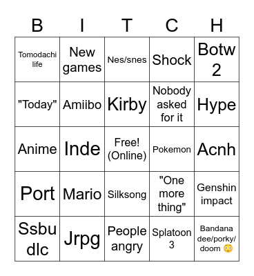 E3 Nintendo direct Bingo Card