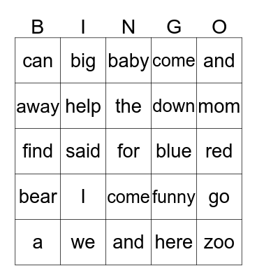 Kinder Sight Words (1st) Bingo Card