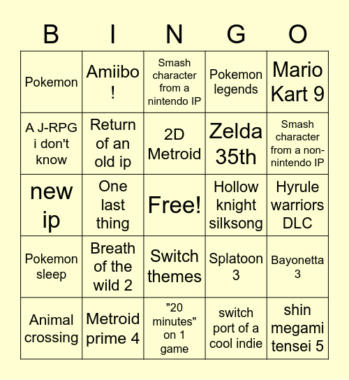 Nintendo E3 ! Bingo Card