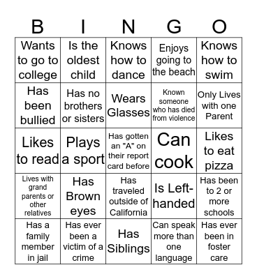 Getting to Know You Bingo Card