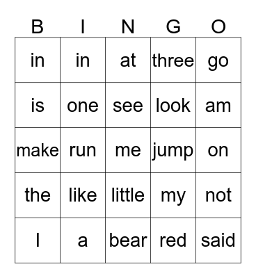 Kinder Sight Words (2nd) Bingo Card