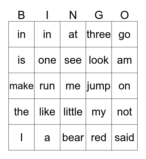 Kinder Sight Words (2nd) Bingo Card