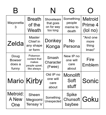 ninty Bingo Card
