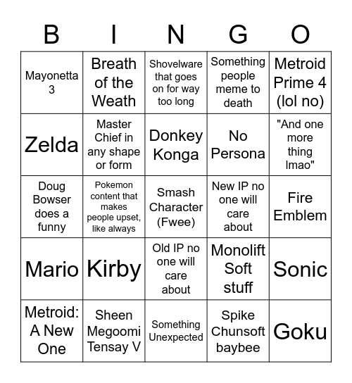 ninty Bingo Card