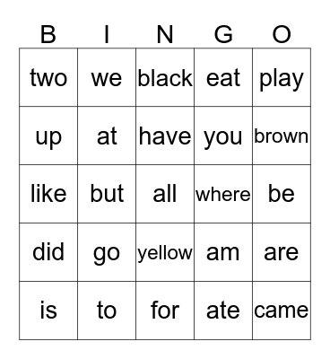 Kinder Sight Words (3rd) Bingo Card