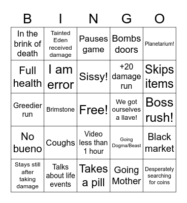 Sinvicta's bingo Card