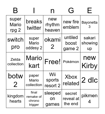 nintendo e3 Bingo Card