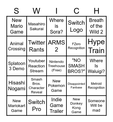 Nintendo E3 Bingo Card Bingo Card