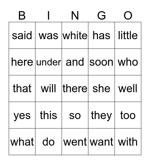 Kinder Sight Words (5th) Bingo Card