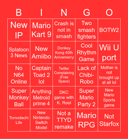 Dissapointment Bingo Card