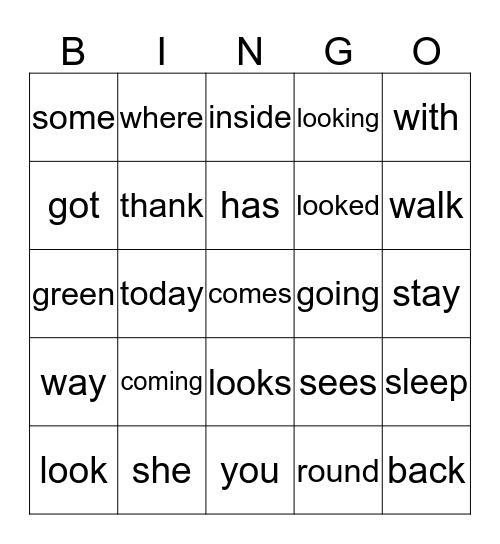Kinder Sight Words (6th) Bingo Card