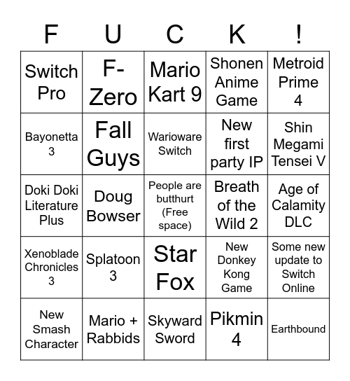 Nintendo @ E3 Bingo Card