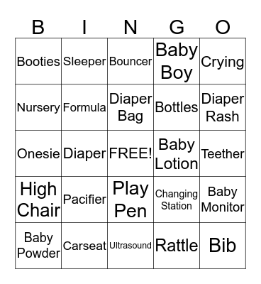 Tre's Baby Shower Bingo Card