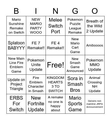 Nnitendo Bingo Card