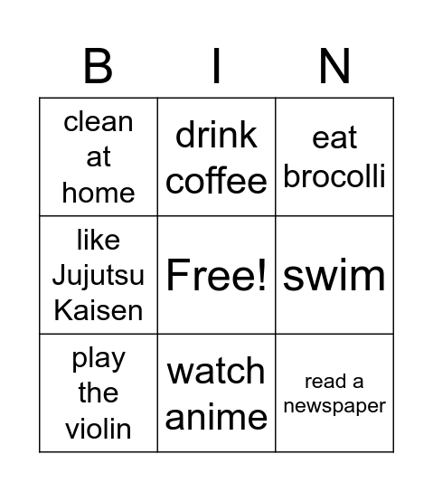 Untitled Bingo Card