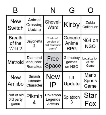 Nintendo E3 Bingo Card