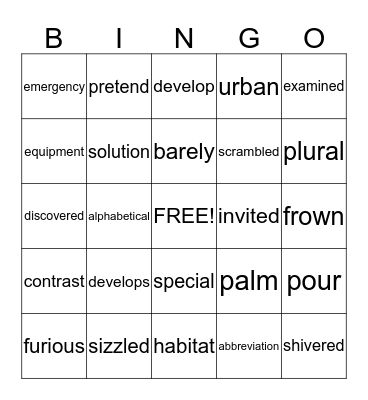 Theme 3 Vocabulary Bingo Card