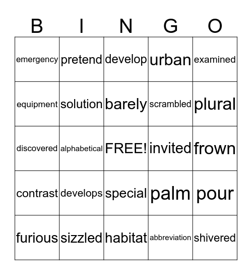 Theme 3 Vocabulary Bingo Card